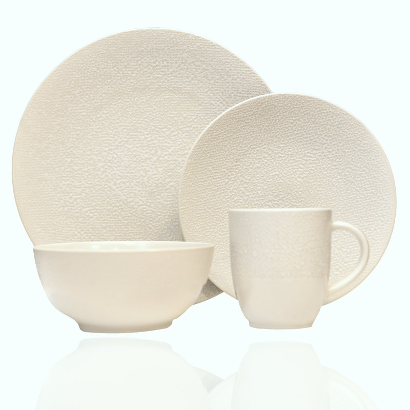 Red Vanilla Matrix 16 Piece Dinnerware Set, Service for 4, Off White