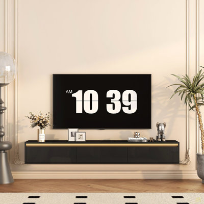 Floating TV Stand, Wall Mounted TV Shelf With Led Lights & Power Outlet,High Gloss TV Cabinet For  Tv Stands For Living Room