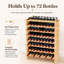 Natural Bamboo 72-Bottle 8-Tier Stackable Modular Wine Rack Display Shelf Large Capacity Wine Storage Organizer for Home Bar Kitchen Wine Cellar Elegant Space Saving Bottle Holder for Collectors Restaurants and Entertaining Use
