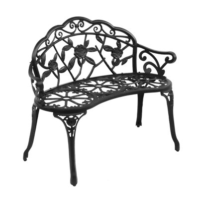 Audwen Park Bench,Outdoor Bench, Cast Aluminum Outdoor Furniture, Metal Bench with Floral Rose Accent & Antique Finish