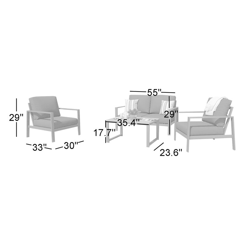 Ensemble de conversation Townsend avec coussins Sunbrella®, Toile Sunbrella® noir, Gris
