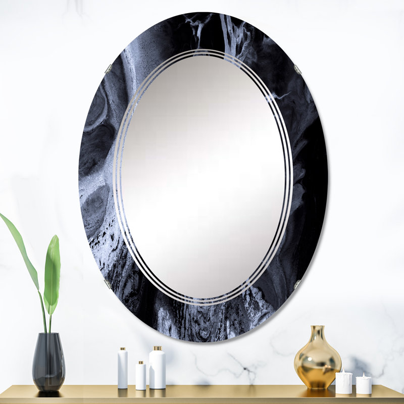 Vagues de marbre noir et blanc - miroir mural moderne, 36 po x 24 po