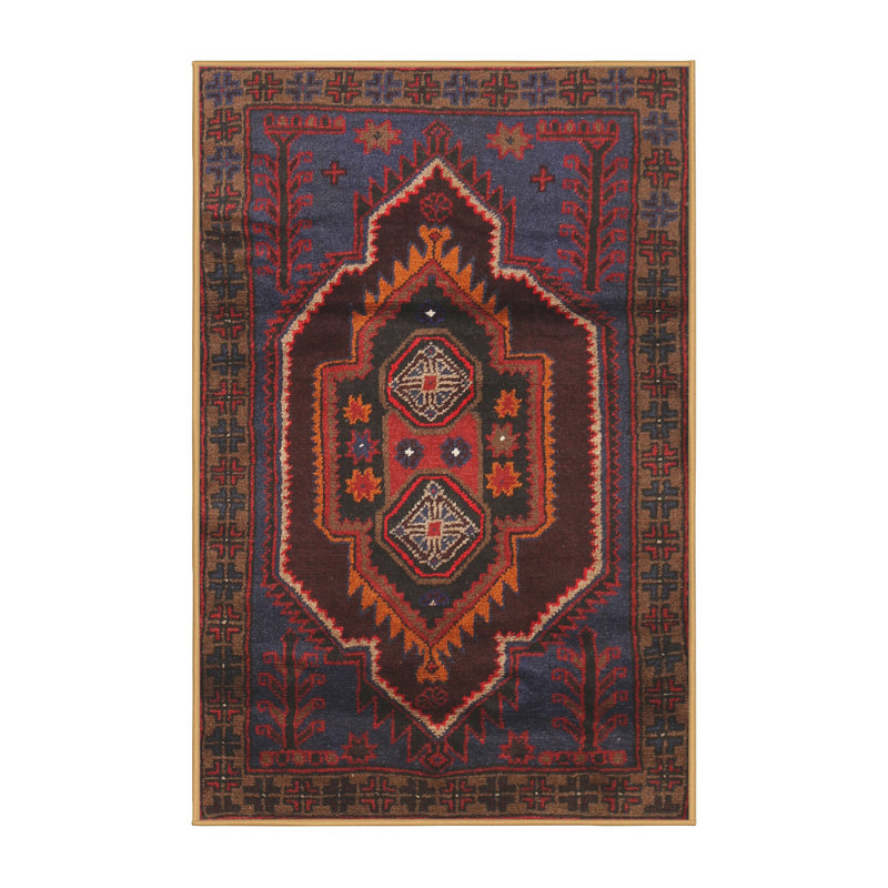 Tapis rouge/bleu traditionnel, Rectangle 3 pi x 5 pi