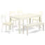 L'ensemble de table de salle à manger 6 pièces contient une table de salle à manger rectangulaire et 4 chaises rembourrées en similicuir avec un banc, 36 x 60 pouces, lin blanc-125545408