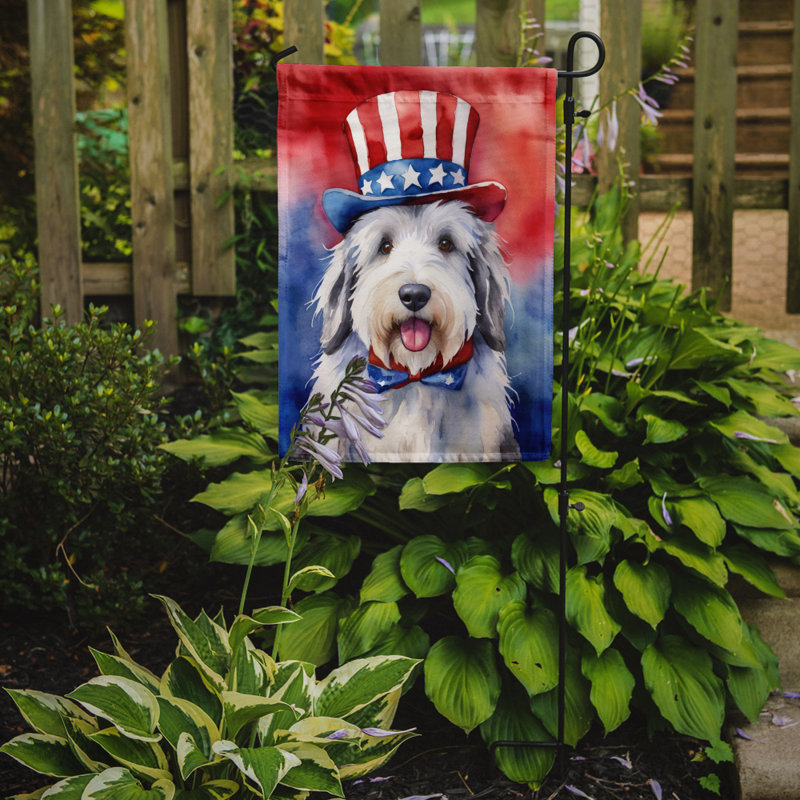 Patriotic American Garden Flag, White Multicolor Old English Sheepdog