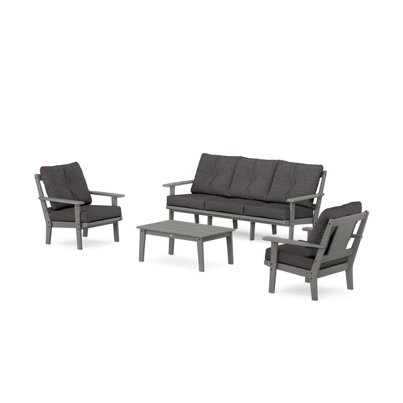 Prairie 4 Piece Sofa Seating Group with Cushions, Mahogany, Ash Charcoal