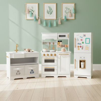 Teamson Kids Little Chef Atlanta Modular Wooden Pretend Play Kitchen +17 Accessories & Interactive Toy Appliances