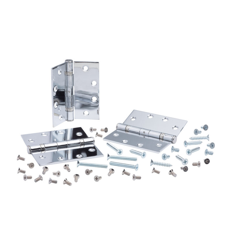 4.5 in. x 4.5 in. Full Mortise Squared Ball Bearing Hinge with Non-Removable Pin - Pack of 3, Brushed Chrome