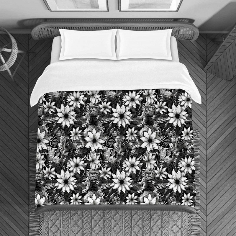 Machine Printed Duvet Cover, Twin Duvet Cover, Black/Silver