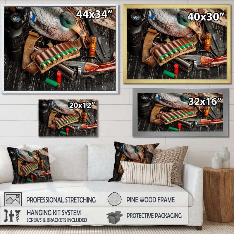 " Hunting Equipment ", Wrapped Canvas, 16" H x 32" W x 1" D