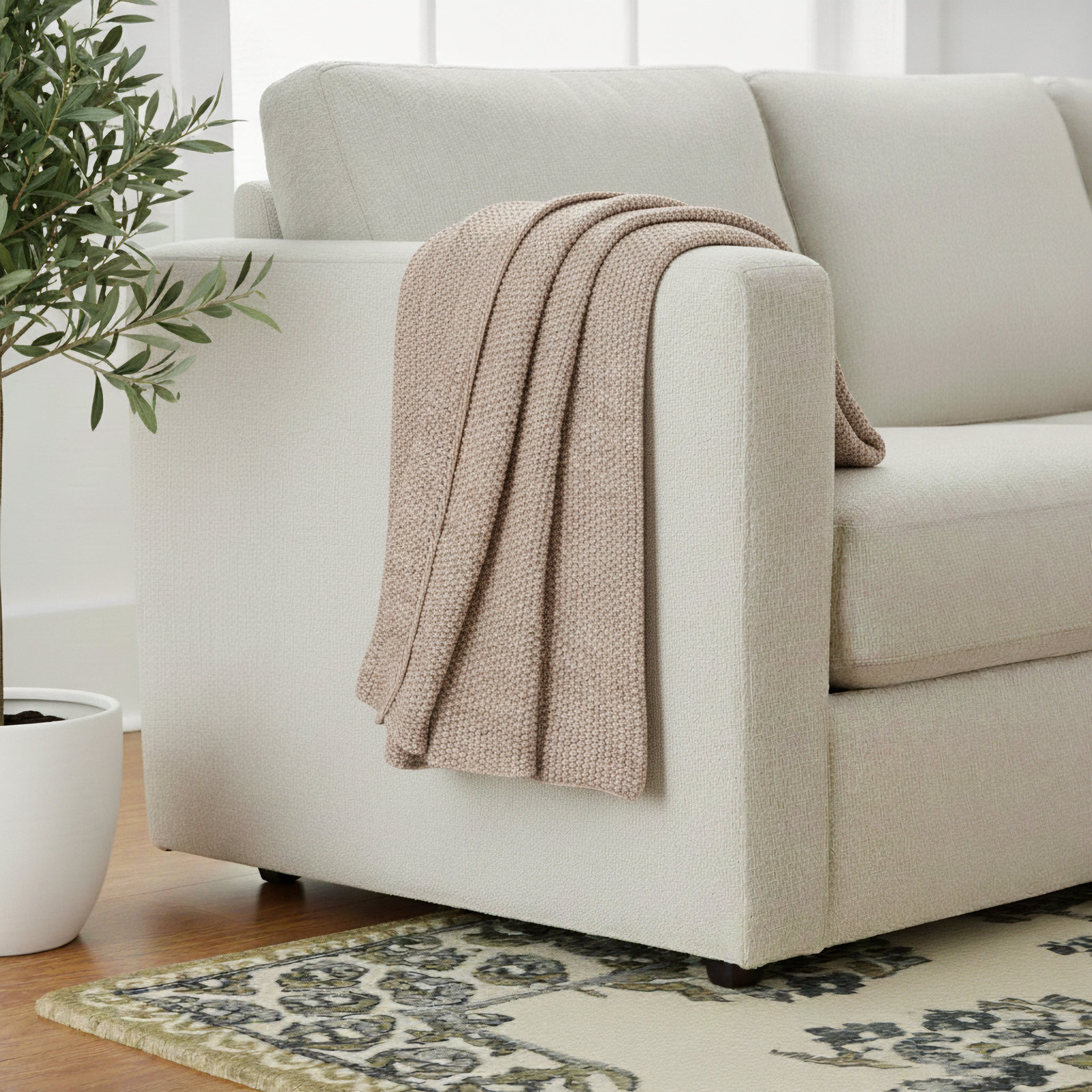Cotton Knit Throw Blanket, Stone