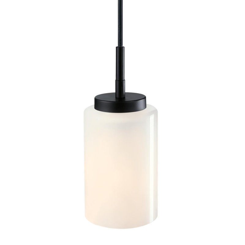 One Light Indoor Mini Pendant, White Opal Glass, Matte Black