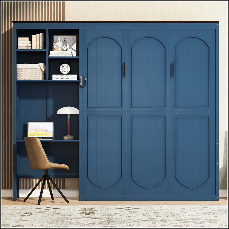 Grand lit escamotable avec bureau et armoire de rangement, Blue