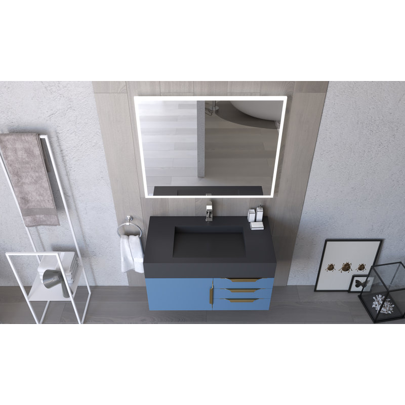 Modern 36" Wall-Mounted Single Bathroom Vanity Set with Mirror, White, Gold, Black