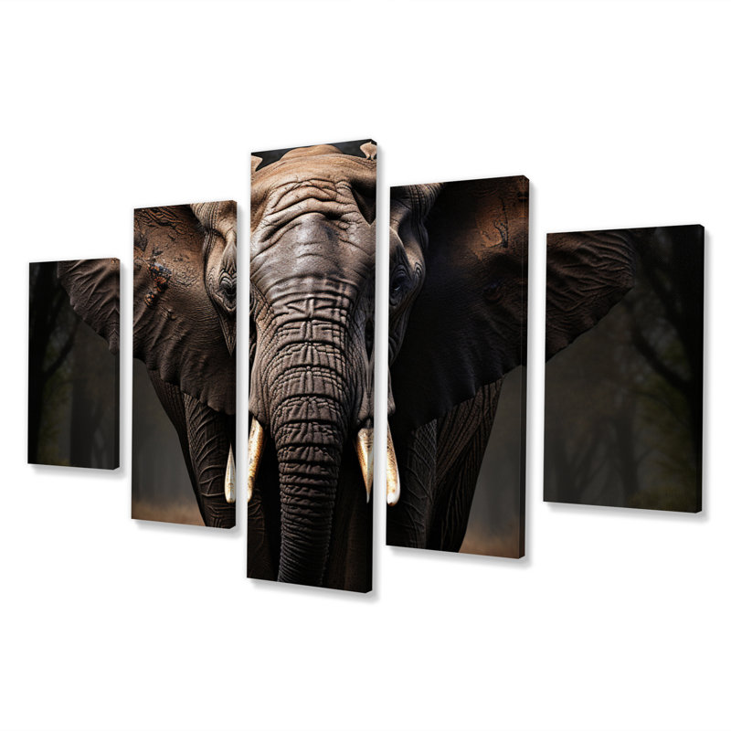 Éléphant harmonie en monochrome I sur toile, 5 pièces
