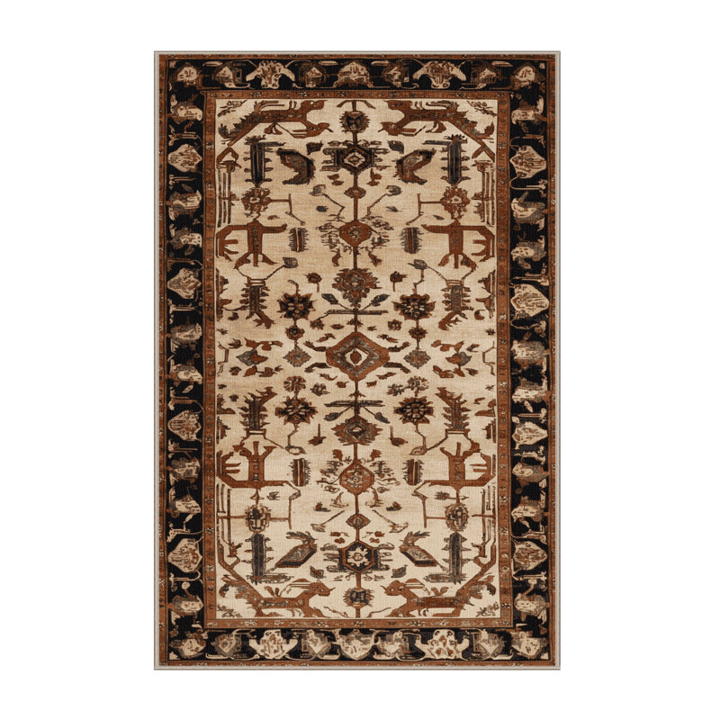 Machine Washable Persian Brown Area Rug, Rectangle 7' x 10'