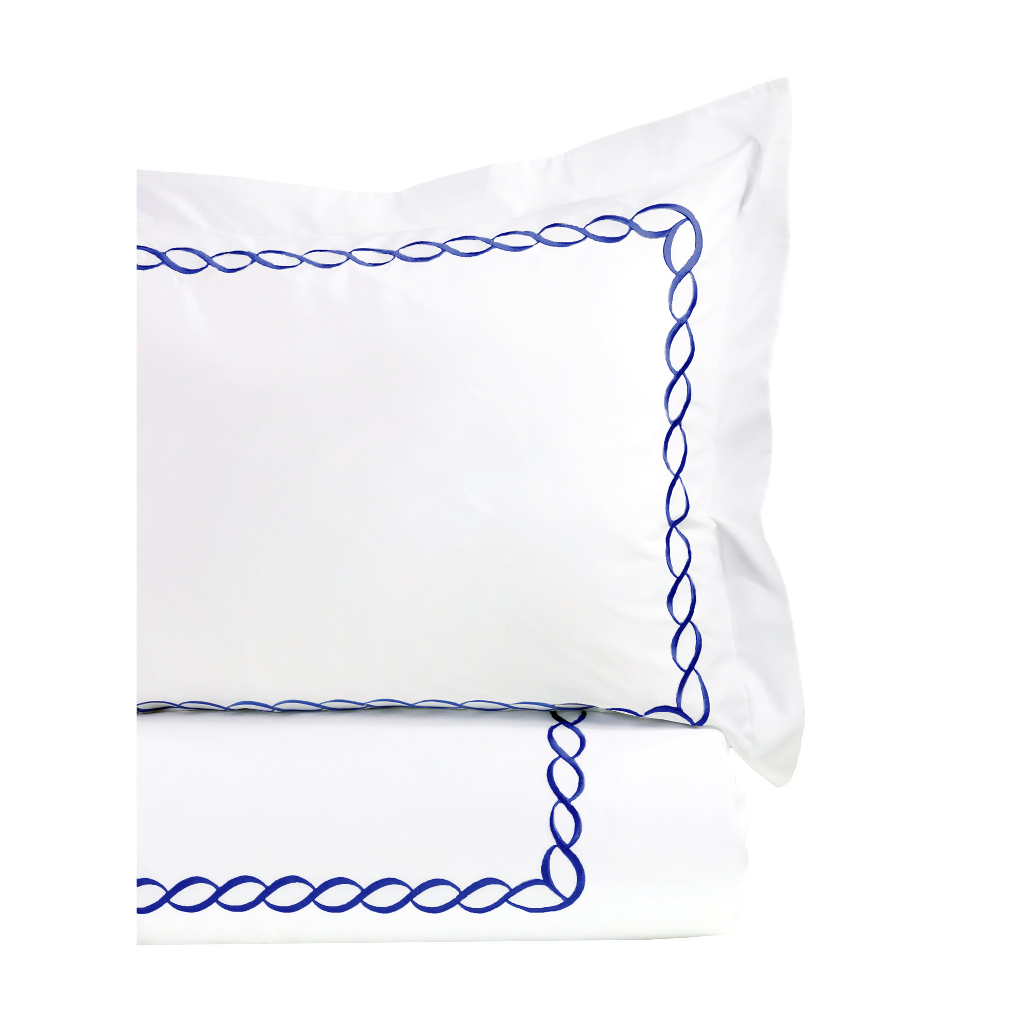Avellana Sateen Duvet Cover Set, Navy/White, King Duvet Cover + 2 King Shams
