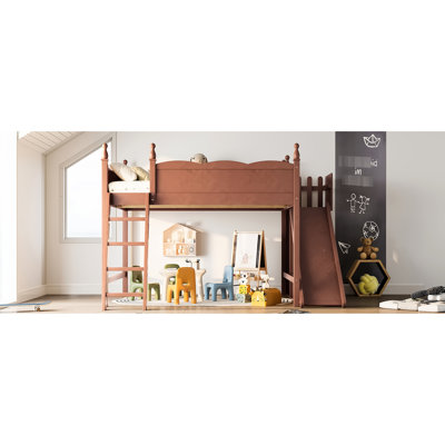 Grand lit mezzanine en bois massif avec glissière amovible, tablettes de rangement et garde-robe, support, couleur naturelle multifonctionnelle sous-espace, design économe