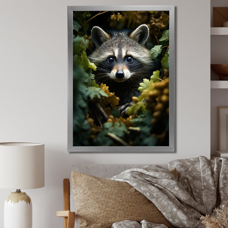 Curious Raccoon Collage VI - impression, Toile avec cadre photo argenté, H 32 po x l 24 po x P 1 po