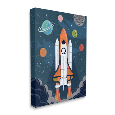 "Rocket Ship Ready for Flight Outer Space Planets", art mural sur toile par Lisa Perry White