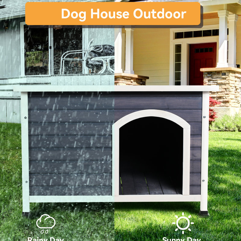 Niche moyenne pour chien en gris, imperméable, plancher surélevé, sécuritaire pour animaux de compagnie, maison d'extérieur moyenne en bois, facile à assembler