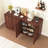Walnut 4-Door Fluted TV Stand With Power Outlet, Handleless Wave Design Entertainment Center, Adjustable 3-Tier Particle Board Storage Cabinet, Multi-Functional Media Console & Buffet Sideboard-880141167