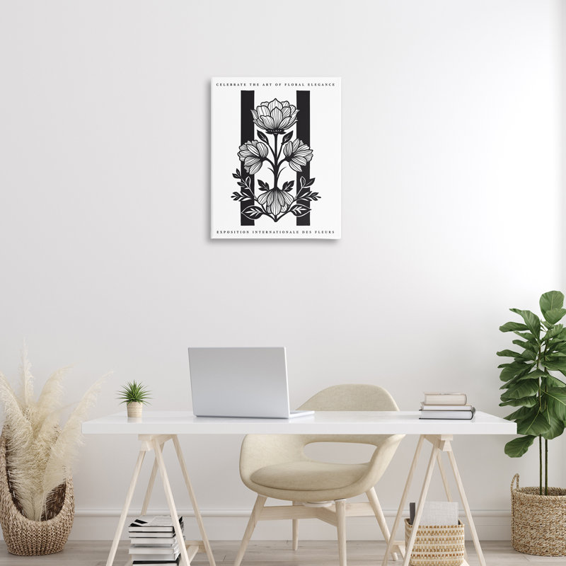 Art mural sur toile miroir en fleurs noires, design par lettré et doublé, H 30 po x l 24 po
