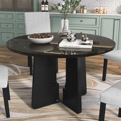 Table de salle à manger ronde pour comptoir en faux marbre de 43 pouces, table de salle à manger ronde Mid-Century moderne pour les cafés, restaurants, bars, bureaux à domicile et salles de conférence (noir)