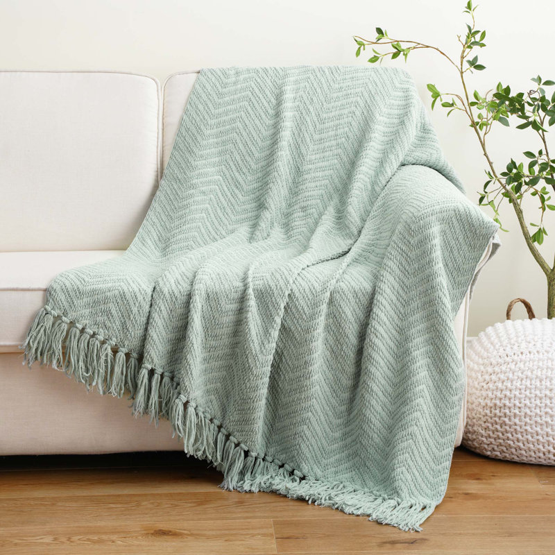 Sage Green 50"x60" Knitted Acrylic Polyester Throw Blanket