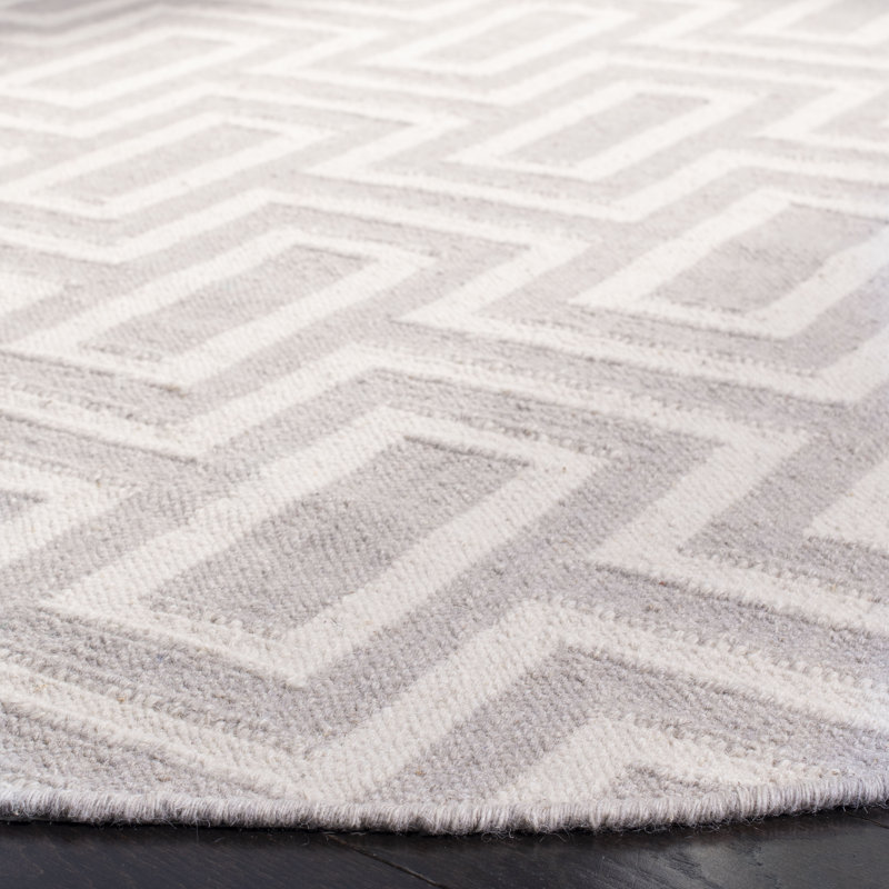 Tapis en laine / coton tissé à la main à plat Rodgers en ivoire / gris, Rectangle 9 pi x 12 pi