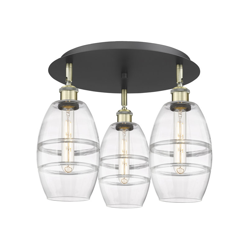 Dundrod Glass Flush Mount, Black Antique Brass, Clear, 9.13" H x 17.63" W x 17.63" D