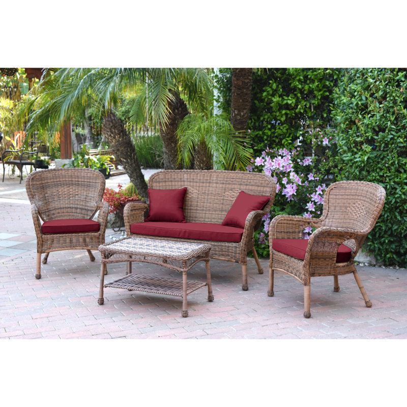 Bellas 4 Piece Sofa Set with Cushions, Red, Honey