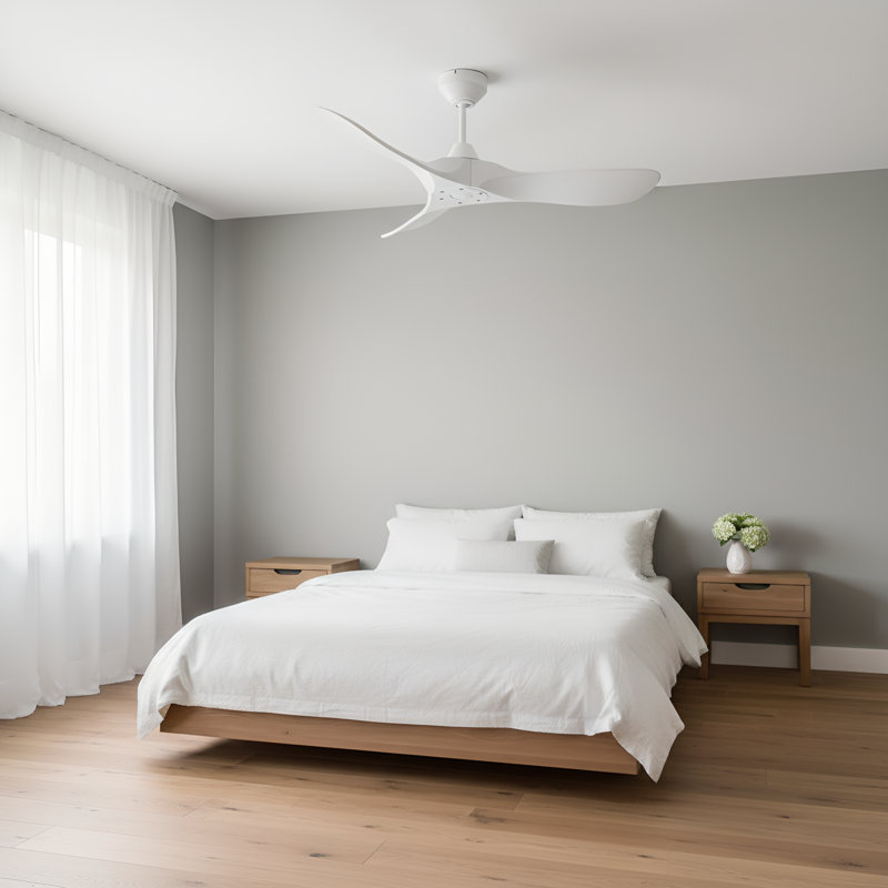 Maverick Smart 44 Indoor Ceiling Fan with Threaded Downrod, blades and Handheld Remote, Matte White, Matte White