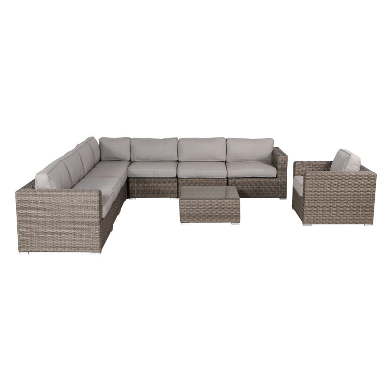 Thorkil Fully Assembled Wicker 7 - Person Seating Group with Cushions, Mixed Gray, Olefin Gray