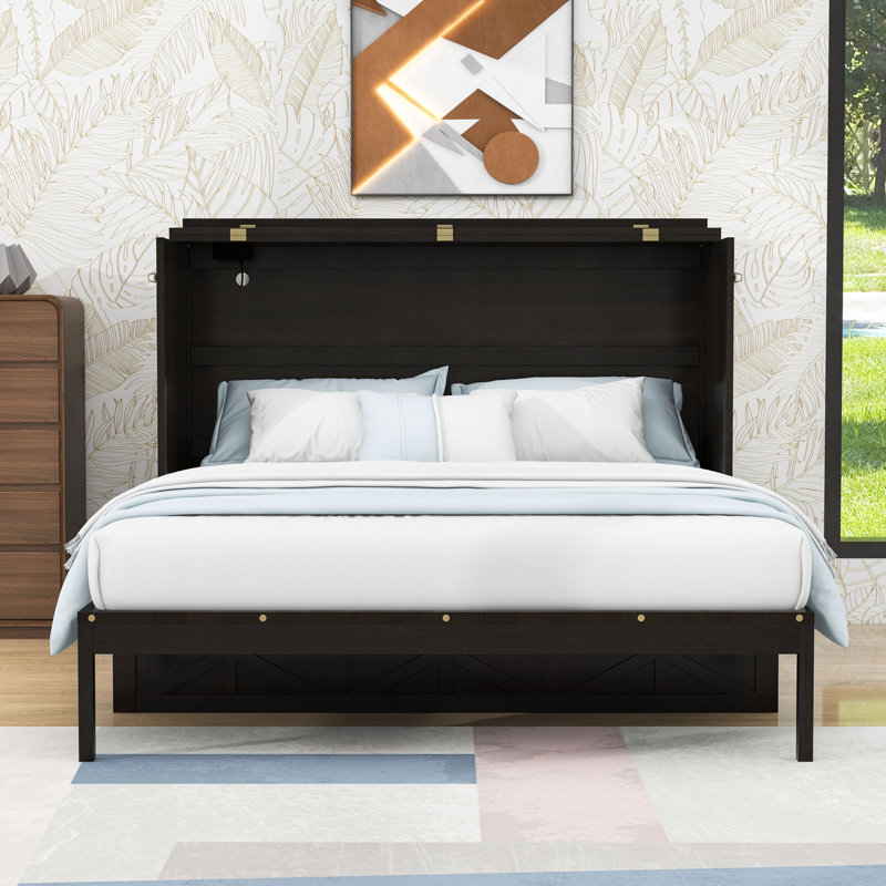 Lit escamotable avec tiroirs et USB Murphy, Espresso brossé