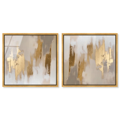 Taylor's Gold II SET Framed High-Gloss Acrylic Glass Wall Art Warm Boho Abstracts by Art Remedy, Gold Frame, 16 x 16