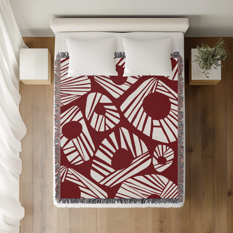 Jeté en coton à imprimé abstrait Kio, 50 x 70, Red