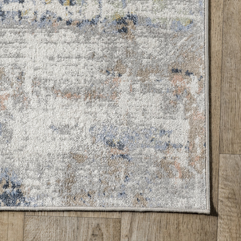 Gray Abstract Machine Washable Non-slip Area Rug Runner
