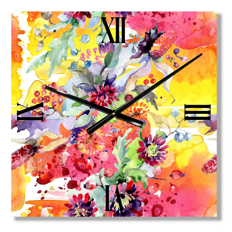 Horloge murale Vibrant Wild Spring Leaves and Wildflowers, Très grand