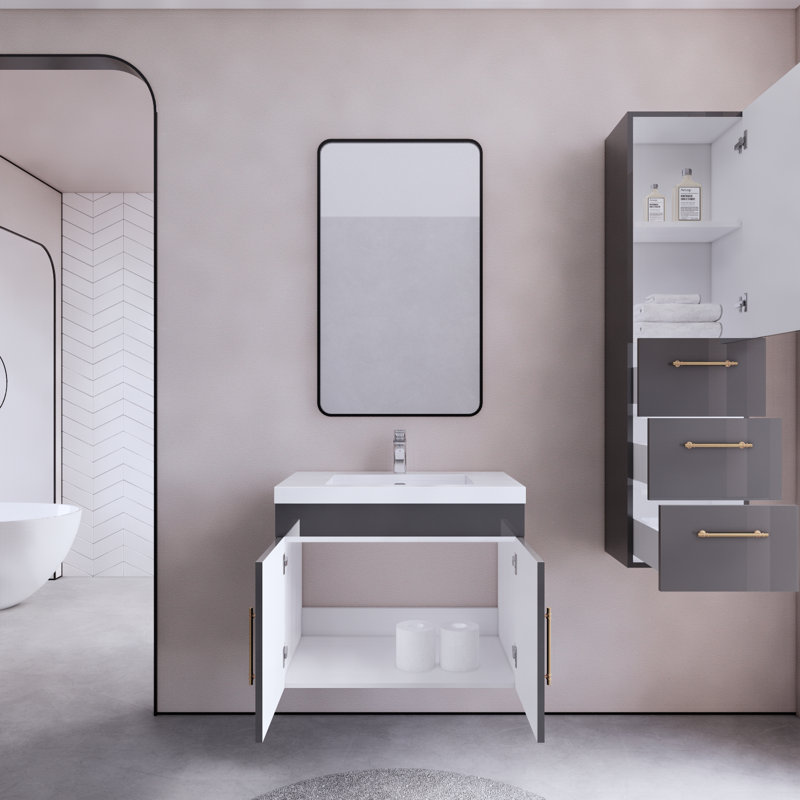 Ensemble de meuble-lavabo mural simple 30 po Foushee, gris, 30"