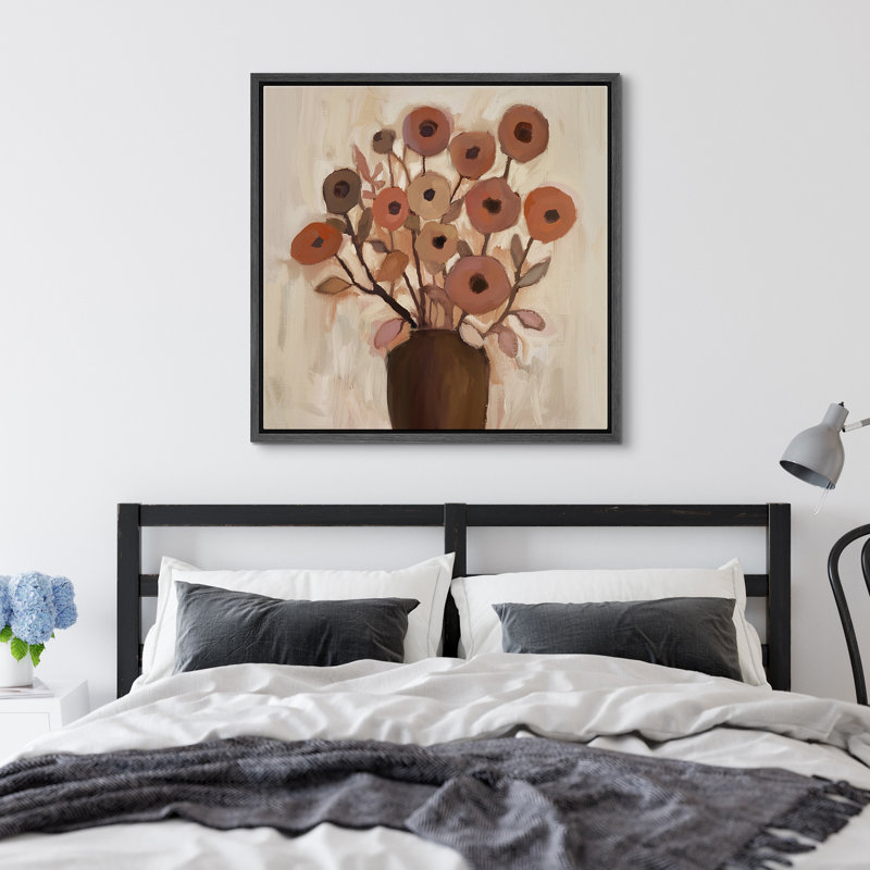 Plante botanique abstraite brune dans le vase, Cadre flottant noir, H 16 po x l 16 po