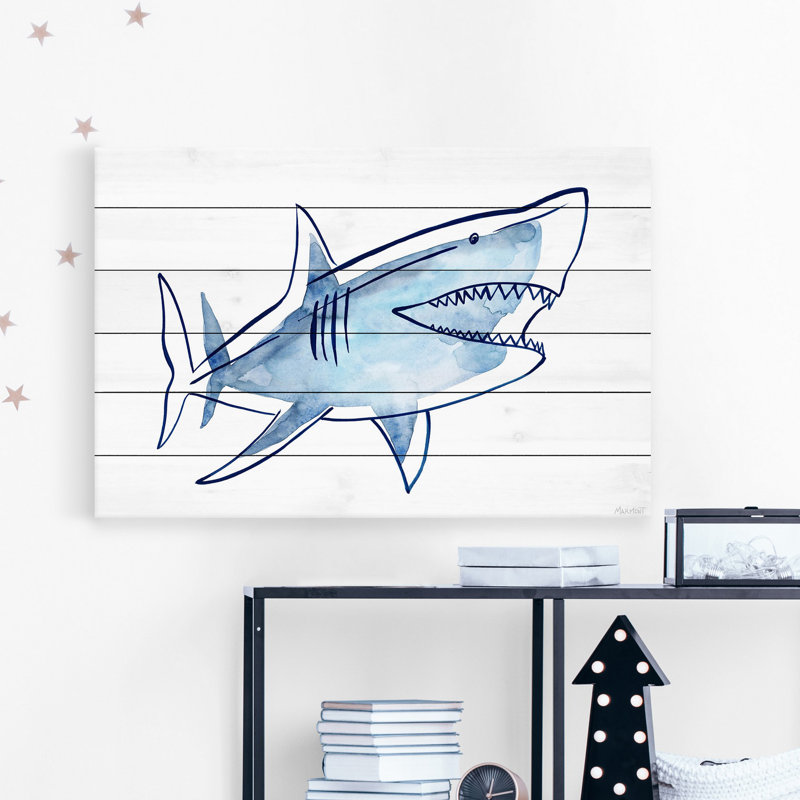 'Shark Outline' Art Print on White Wood, 24" H x 36" W  x 1.5" D