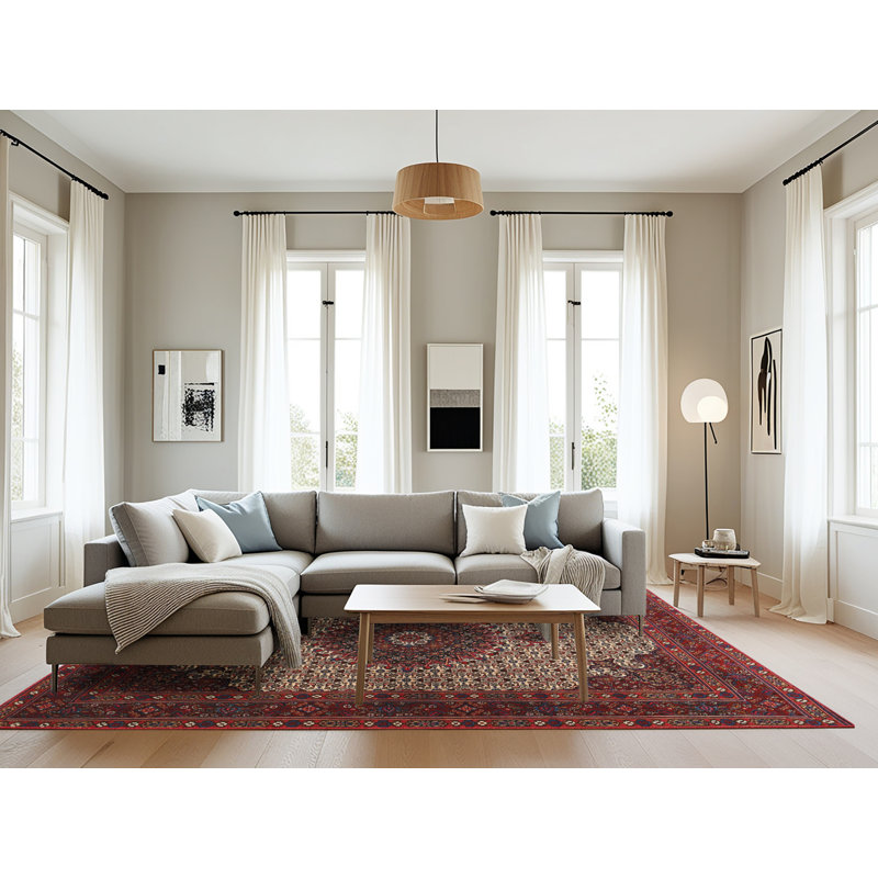 Tapis rouge/beige/noir traditionnel, Rectangle 8 pi x 10 pi