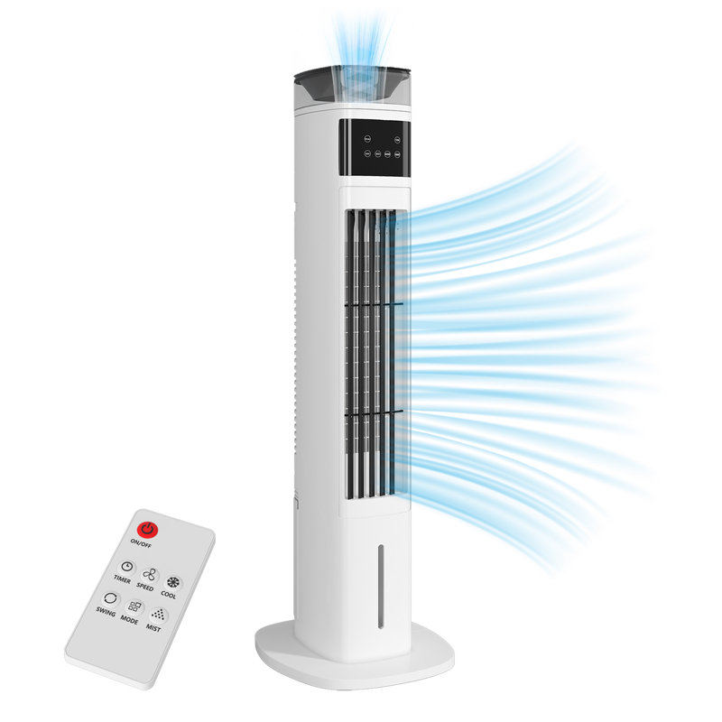 Refroidisseur d'air par évaporation tour, ventilateur tour avec débit d'air grand angle 70 °, refroidissement rapide, faible bruit, télécommande et 4 blocs de glace