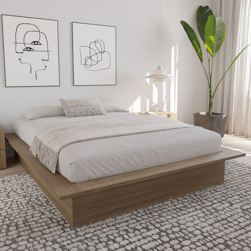 Base de lit plateforme Botyu, Brun, Grand lit