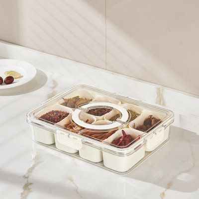 Divided Serving Tray Plastic 8 Compartment With Lid And Handle