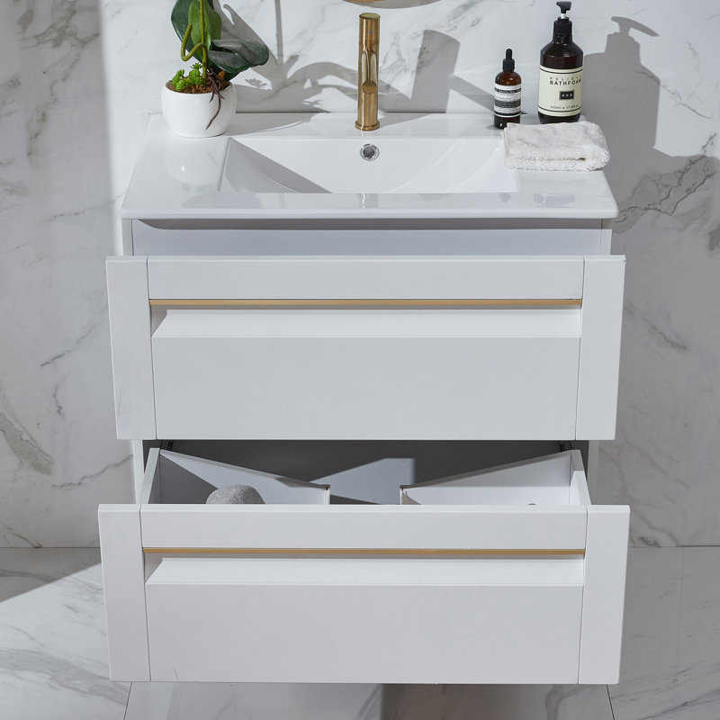 Ensemble de meuble-lavabo mural simple 30 po Ramlah, Blanc, Or