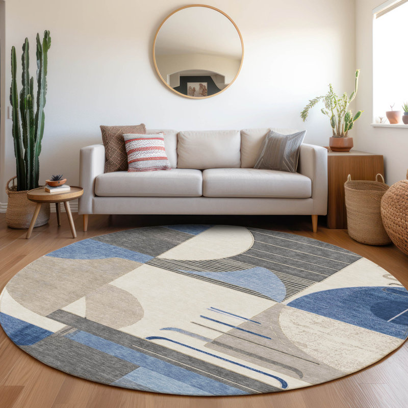 Daeira Blue Washable Indoor-Outdoor Rug - , 8' x 8'