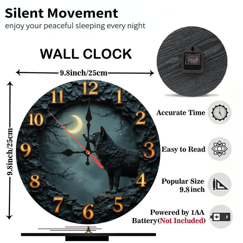 Horloge loup au clair de lune