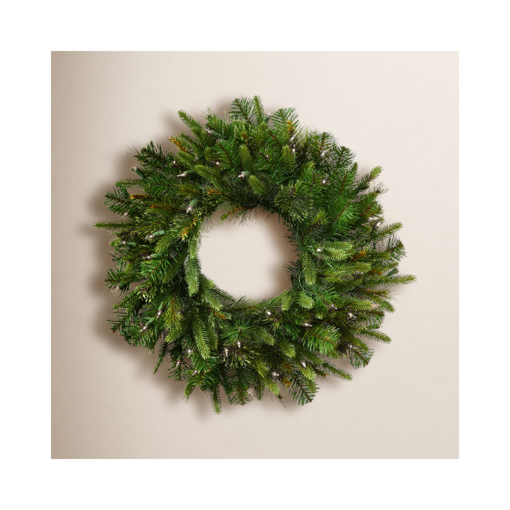 Pre-Lit Mixed Cashmere Pine Artificial Christmas Wreath, Multi-Color Lights, 24" H x 24" W x 3" D